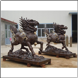 一對(duì)銅麒麟雕塑
