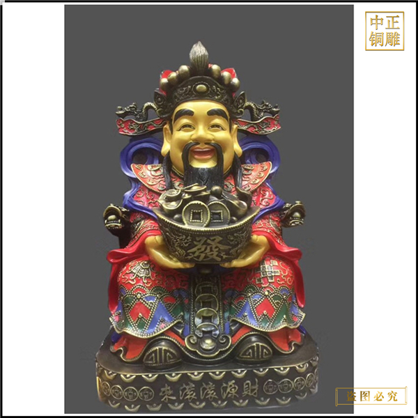 彩繪寺廟財神爺銅佛像