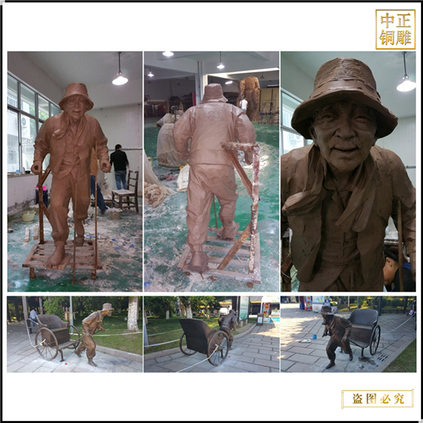園林景區(qū)拉車人物雕塑