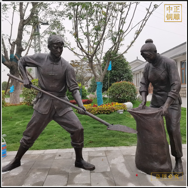 農(nóng)耕收糧人物銅雕塑