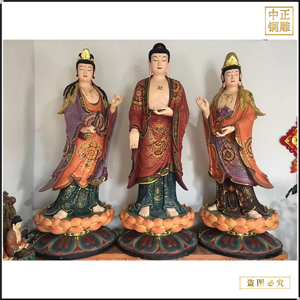 批發(fā)1米6站西方三圣銅佛像