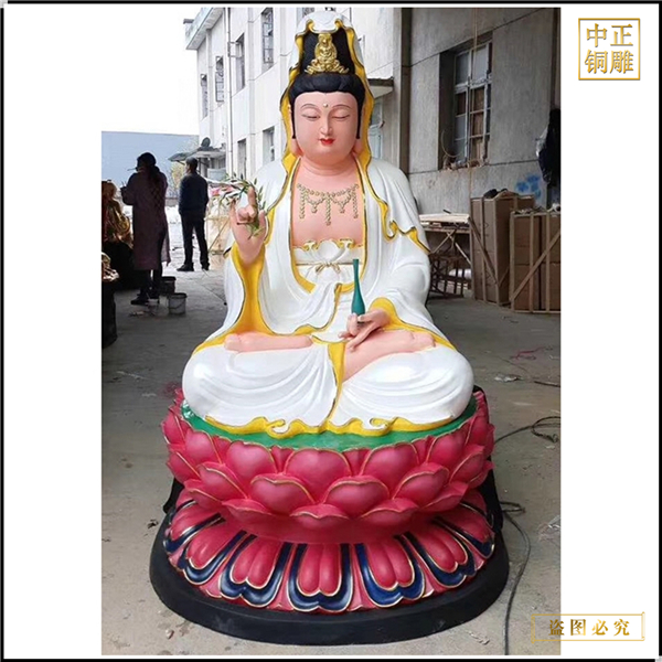 白色坐蓮花純銅觀音佛像