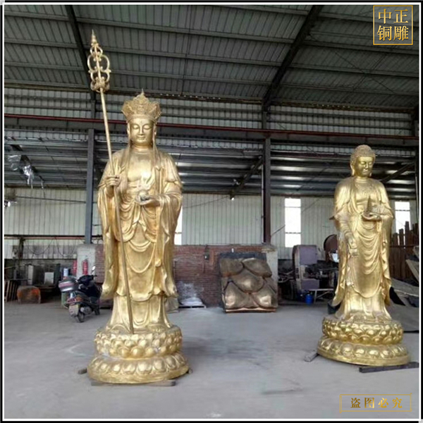 鑄銅貼金地藏王佛像雕塑