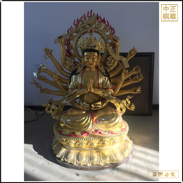 雙手合十坐蓮花觀音銅像