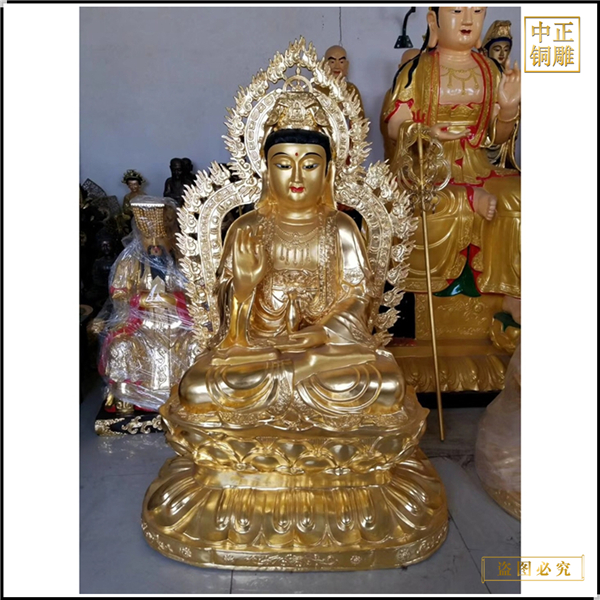 坐式帶背光觀音銅雕