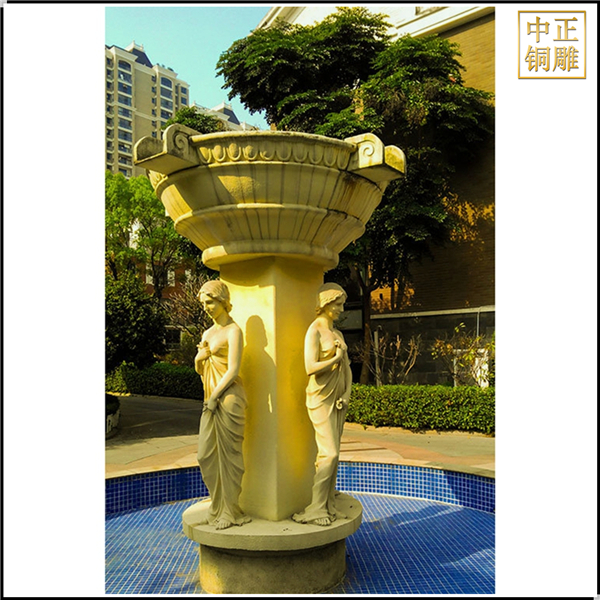 小區(qū)西方人物噴泉銅雕塑